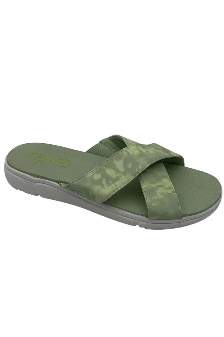 Ryka Cross Band Slide Sandals Malin Celadon Green - Wide
